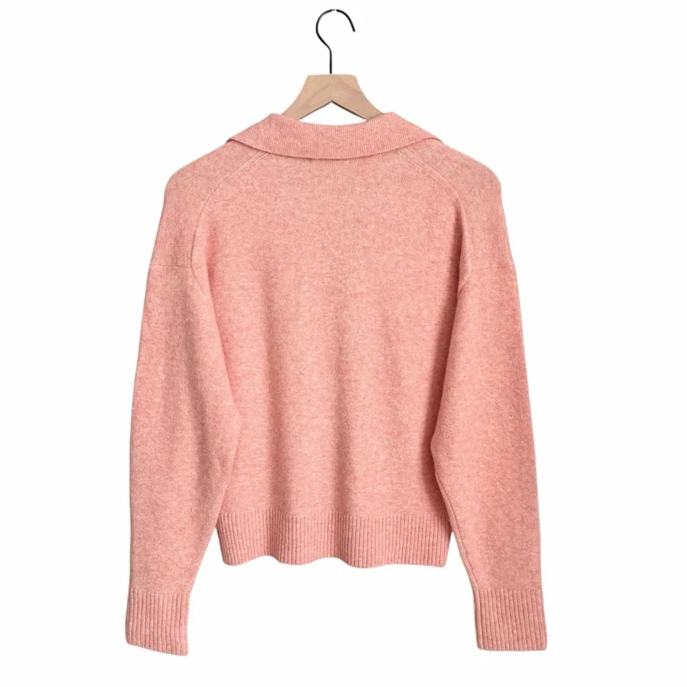J. Crew Collared V-Neck Sweater in Supersoft Yarn Coral Pink Size Small NWT